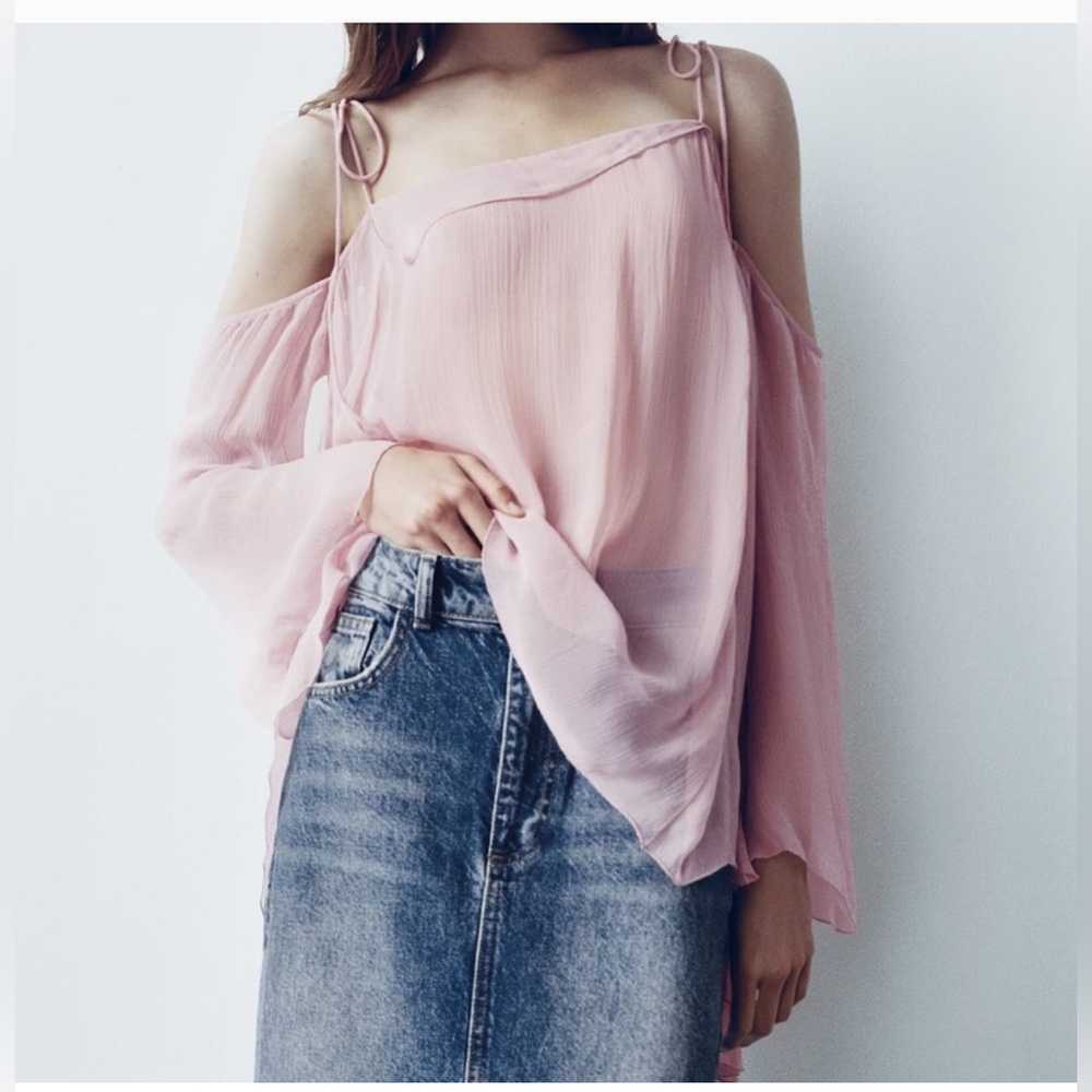 ZARA dusty pink semi sheer voluminous blouse size med /large